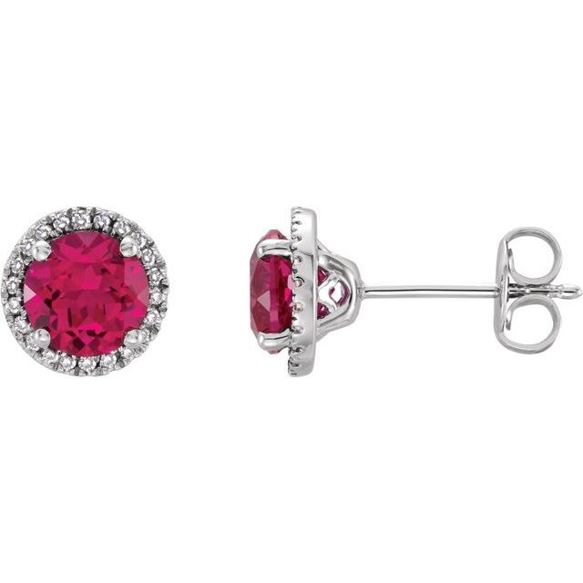 Round Lab-Grown Ruby & .01 CTW Natural Diamond Earrings