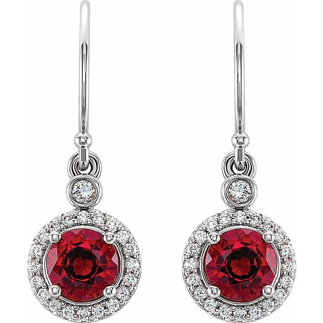 Round Lab-Grown Ruby & 1/8 CTW Natural Diamond Halo-Style Earrings