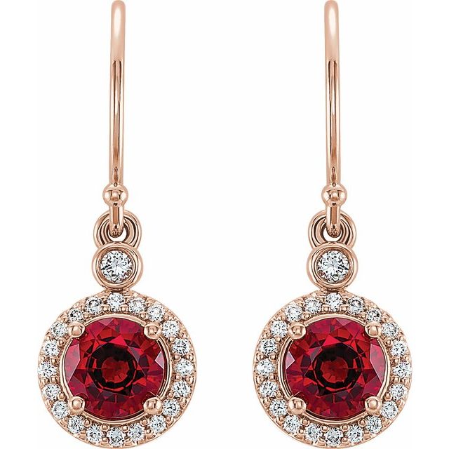 Round Lab-Grown Ruby & 1/8 CTW Natural Diamond Halo-Style Earrings