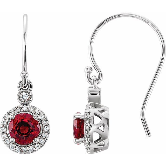 Round Lab-Grown Ruby & 1/8 CTW Natural Diamond Halo-Style Earrings