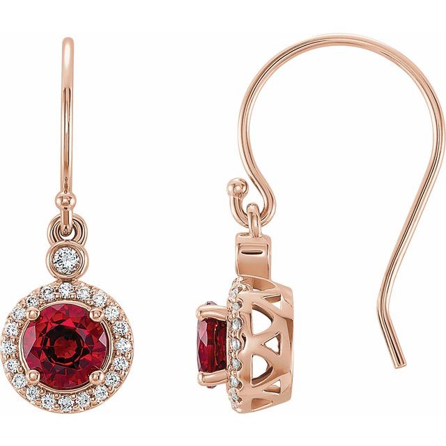 Round Lab-Grown Ruby & 1/8 CTW Natural Diamond Halo-Style Earrings