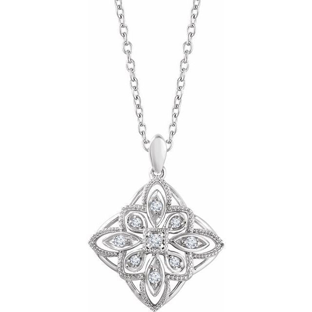 1/10 CTW Natural Diamond Granulated Filigree Necklace