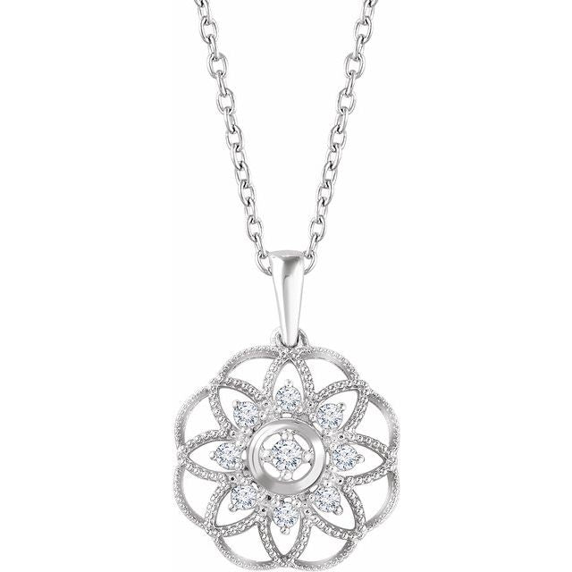 1/5 CTW Natural Diamond Granulated Filigree Necklace