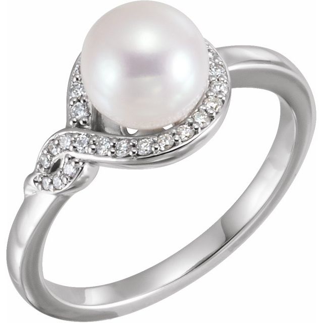 Cultured White Freshwater Pearl & 1/8 CTW Natural Diamond Bypass Ring