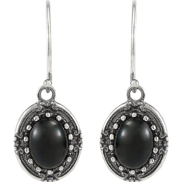 Oval Natural Black Onyx Vintage-Inspired Earrings
