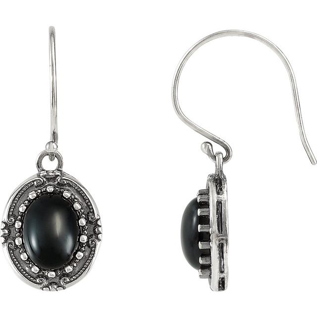 Oval Natural Black Onyx Vintage-Inspired Earrings