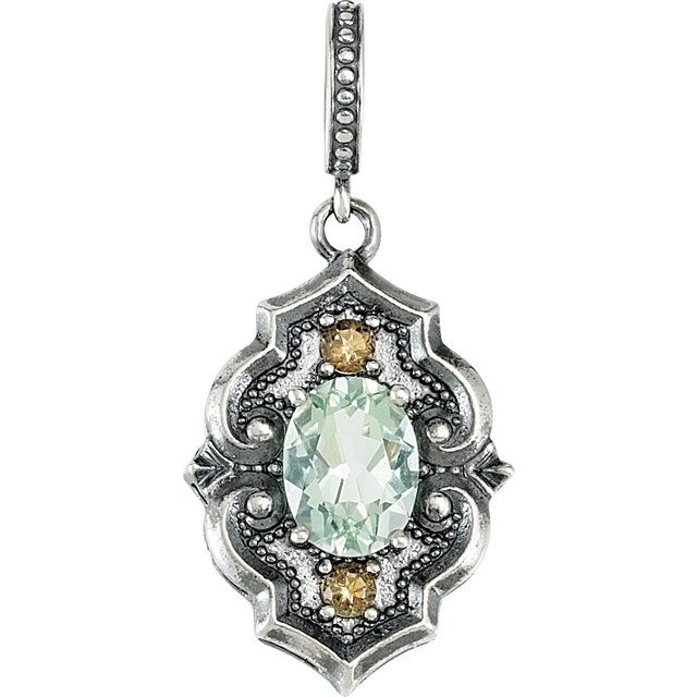 Oval Natural Green & Smoky Quartz Pendant