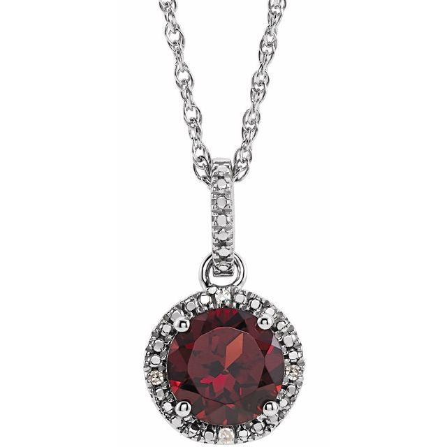 Natural Mozambique Garnet and .01 CTW Natural Diamond Necklace
