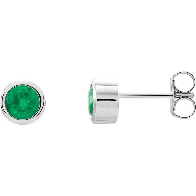 Round Natural Emerald Bezel-Set Earrings