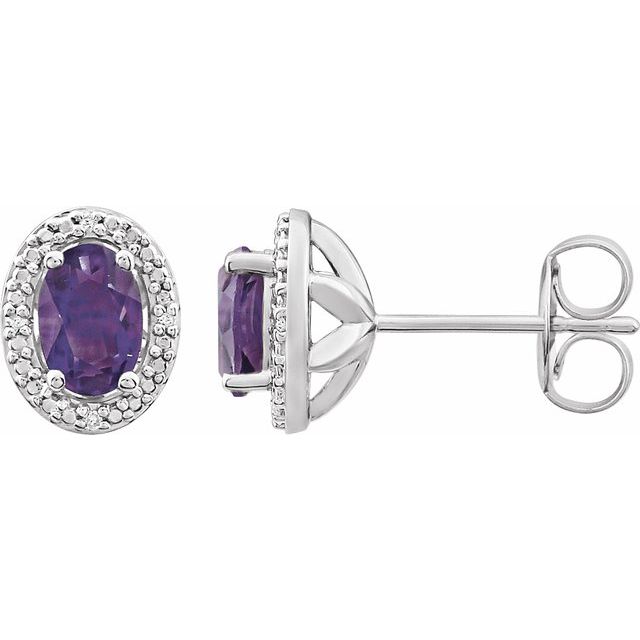 Oval Natural Amethyst & .025 CTW Natural Diamond Earrings