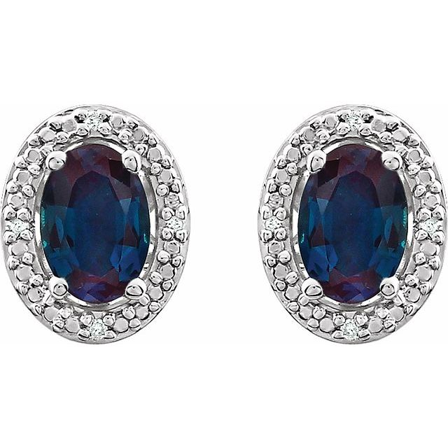 Oval Lab-Grown Alexandrite & .025 CTW Natural Diamond Earrings