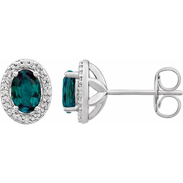 Oval Lab-Grown Alexandrite & .025 CTW Natural Diamond Earrings