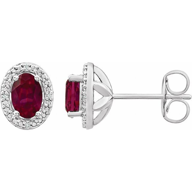 Oval Lab-Grown Ruby & .025 CTW Natural Diamond Earrings