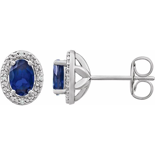 Oval Lab-Grown Blue Sapphire & .025 CTW Natural Diamond Earrings