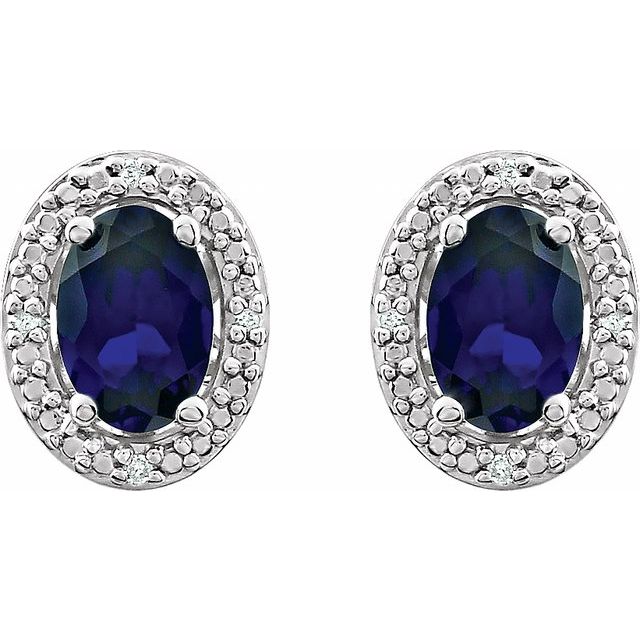 Oval Lab-Grown Blue Sapphire & .025 CTW Natural Diamond Earrings