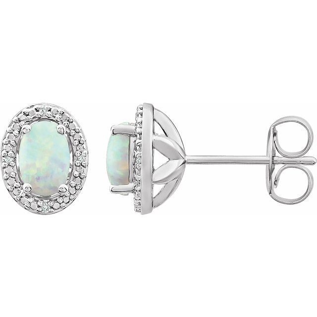 Oval Lab-Grown Opal & .025 CTW Natural Diamond Earrings
