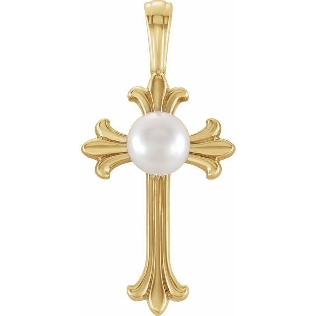 Cultured White Freshwater Pearl Cross Pendant