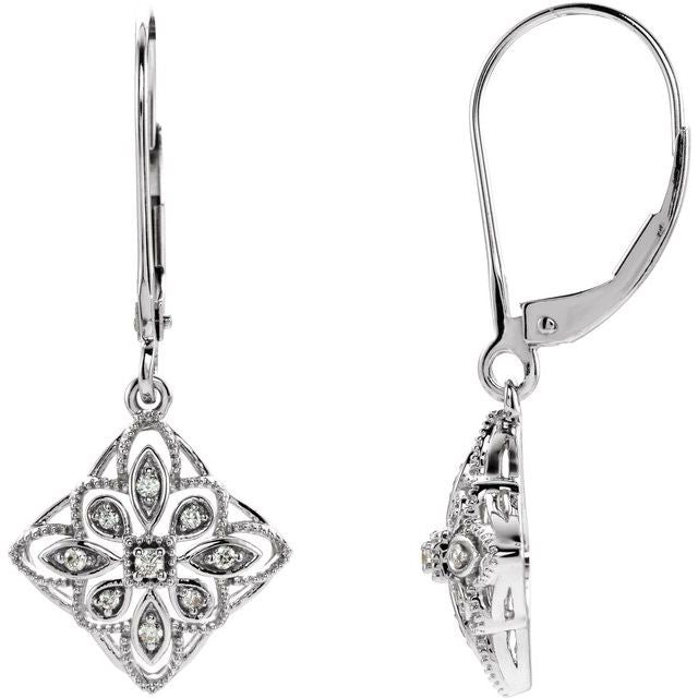 Round 1/10 CTW Natural Diamond Granulated Filigree Earrings