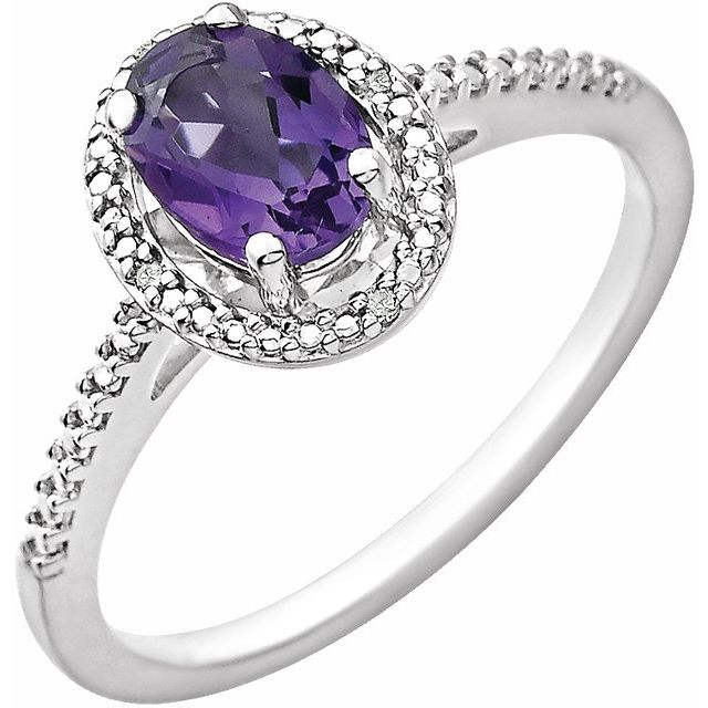 Oval Natural Amethyst & .01 CTW Natural Diamond Ring