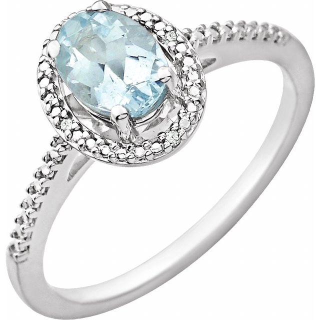 Oval Natural Aquamarine & .01 CTW Natural Diamond Ring