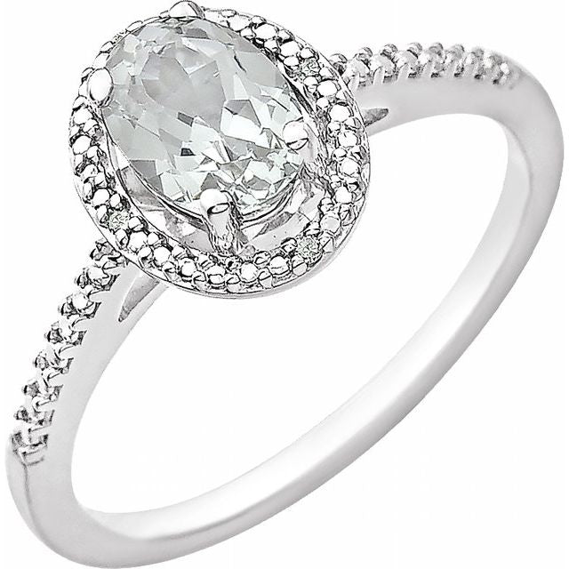 Oval Lab-Grown White Sapphire & .01 CTW Natural Diamond Ring