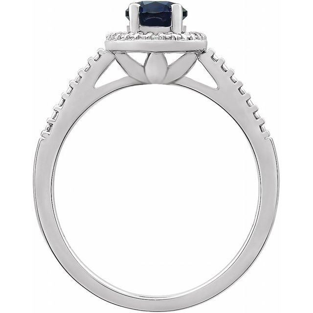 Oval Lab-Grown Blue Sapphire & .01 CTW Natural Diamond Ring