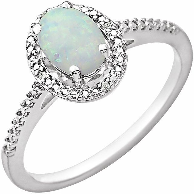 Oval Lab-Grown Opal & .01 CTW Natural Diamond Ring