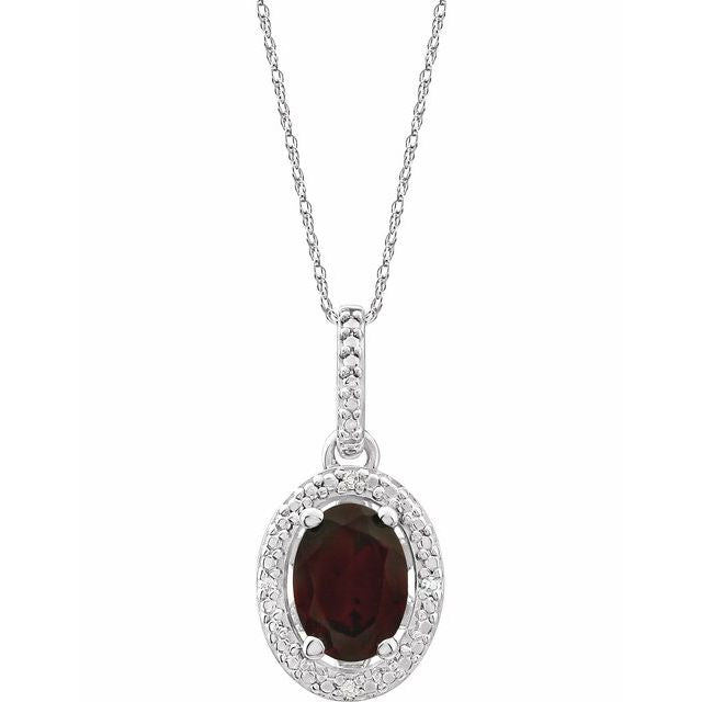 Oval Natural Mozambique Garnet & .01 CTW Natural Diamond Necklace