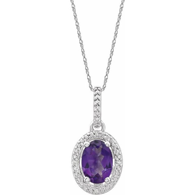 Oval Natural Amethyst & .01 CTW Natural Diamond Necklace