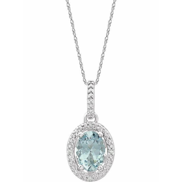 Oval Natural Aquamarine & .01 CTW Natural Diamond Necklace