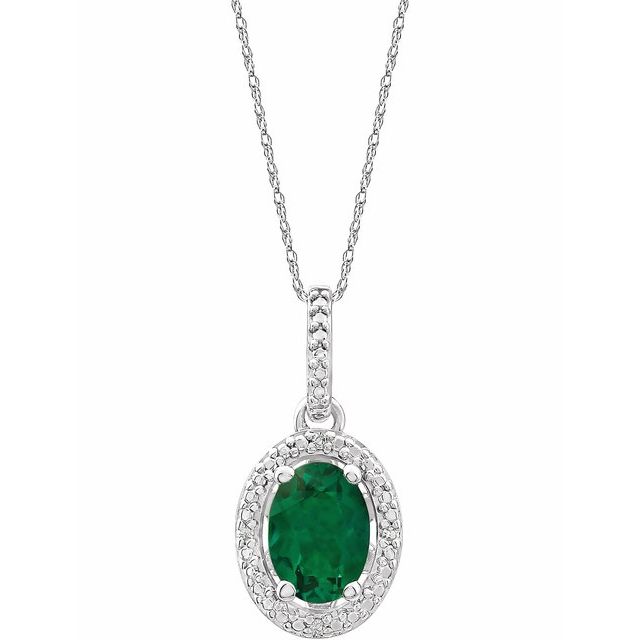 Oval Lab-Grown Emerald & .01 CTW Natural Diamond Necklace