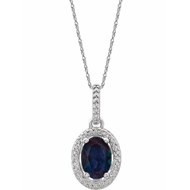 Oval Lab-Grown Alexandrite & .01 CTW Natural Diamond Necklace
