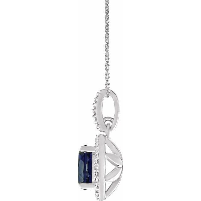 Oval Lab-Grown Blue Sapphire & .01 CTW Natural Diamond Necklace