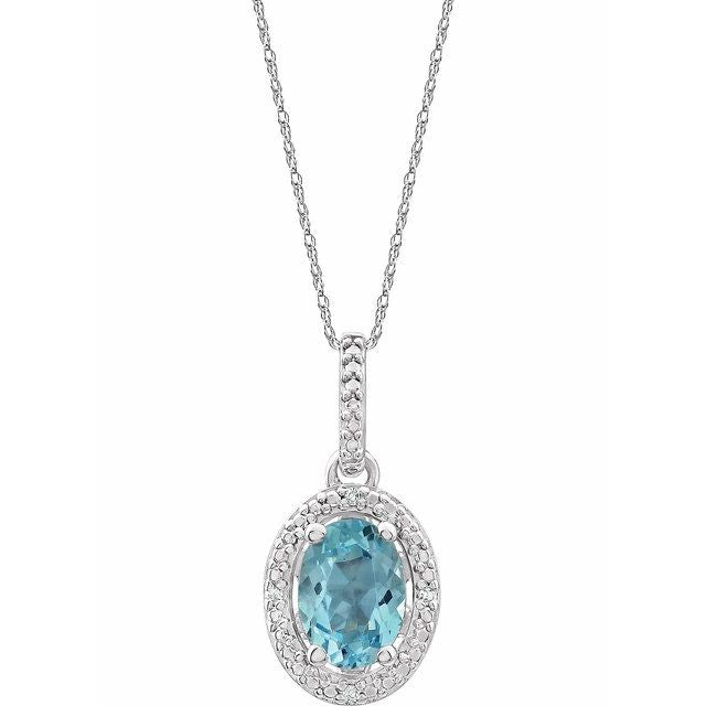 Oval Natural Sky Blue Topaz & .01 CTW Natural Diamond Necklace
