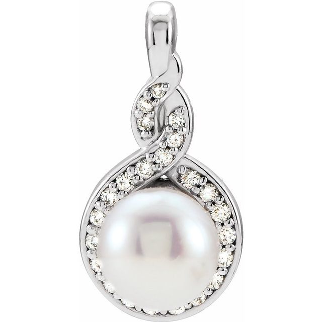 Cultured Akoya Pearl & 1/10 CTW Natural Diamond Pendant