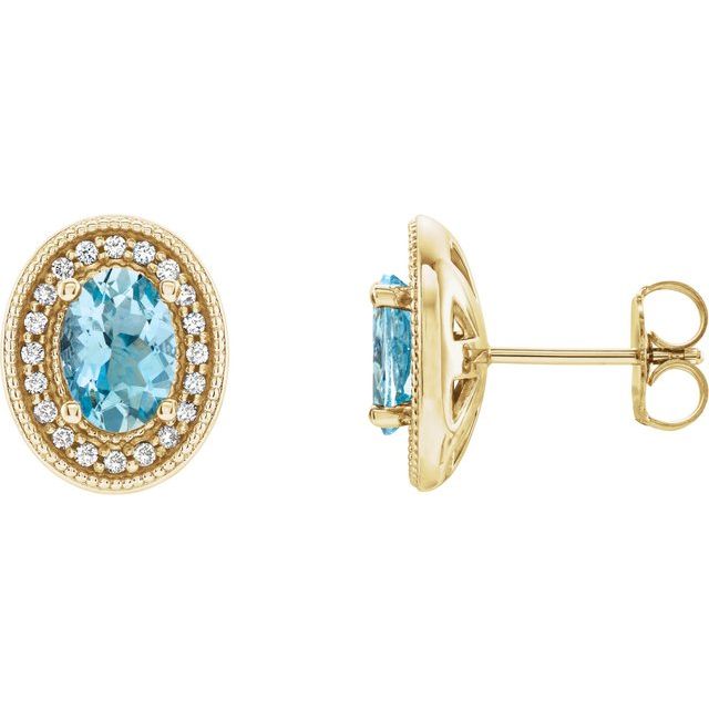 Oval 6x4mm Natural Aquamarine & 1/5 CTW Natural Diamond Halo-Style Earrings