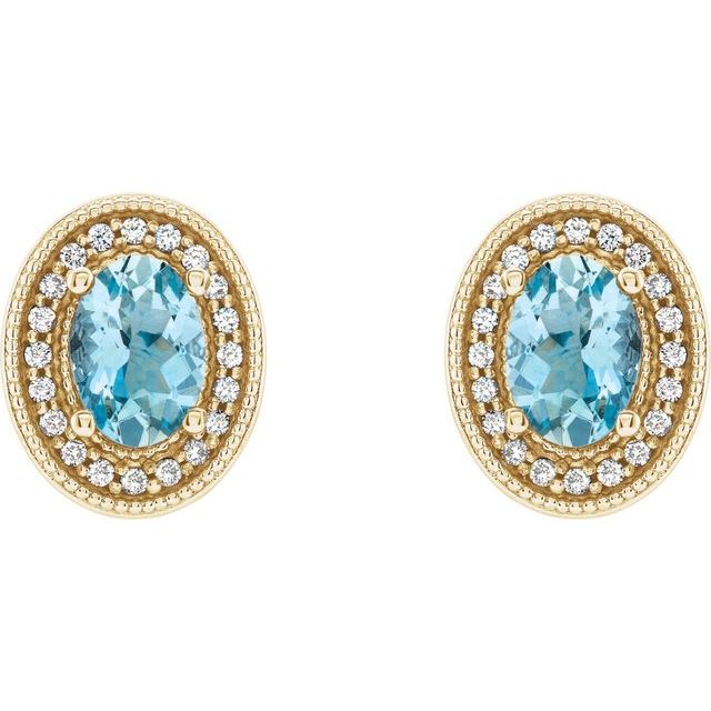 Oval 6x4mm Natural Aquamarine & 1/5 CTW Natural Diamond Halo-Style Earrings