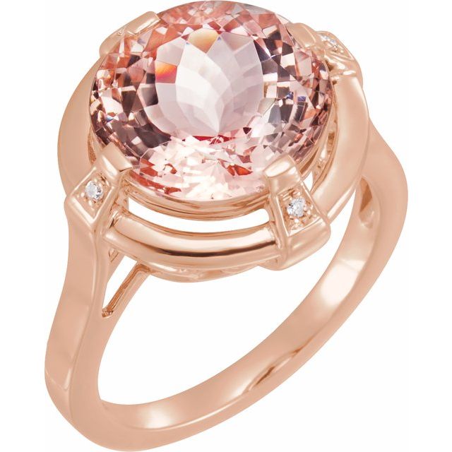 Natural Checkerboard Pink Morganite & .02 CTW Diamond Ring