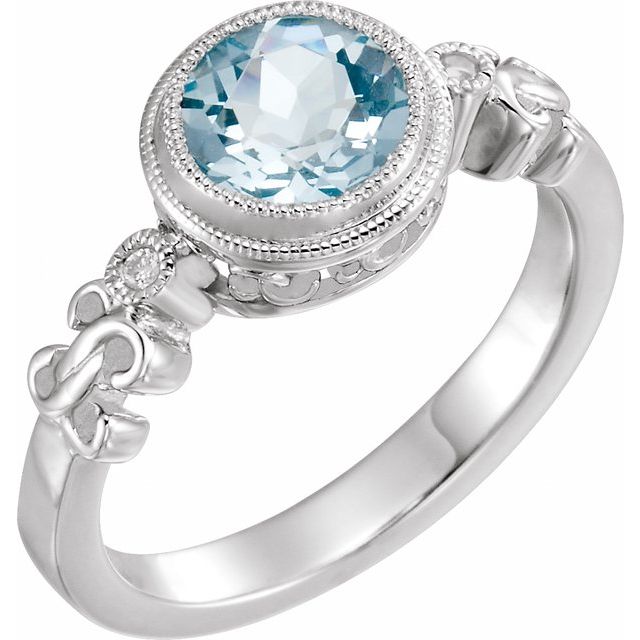 Round Natural Aquamarine & .02 CTW Natural Diamond Ring