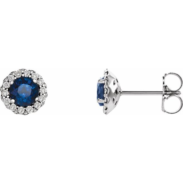 Round 4.5mm Natural Blue Sapphire & 1/10 CTW Natural Diamond Earrings