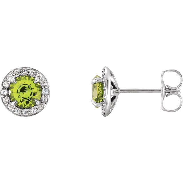 Round 3.5mm Natural Peridot & 1/8 CTW Natural Diamond Earrings