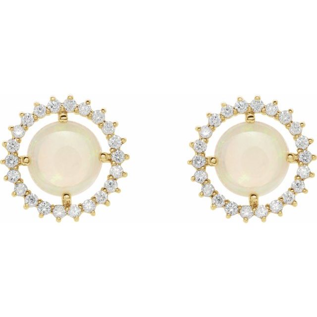 Round Natural White Opal & 1/5 CTW Natural Diamond Earrings