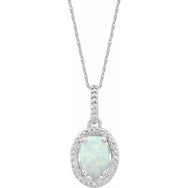 Oval Lab-Grown Opal & .01 CTW Natural Diamond Necklace