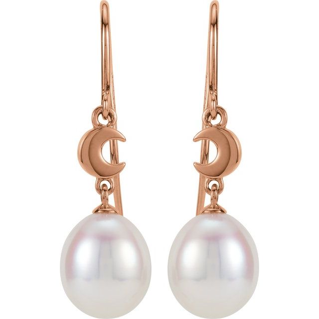 Cultured White Freshwater Pearl Crescent Moon Earrings