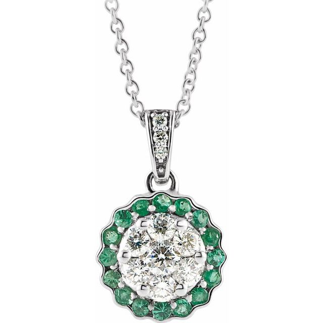 Round Natural Emerald & 1/3 CTW  Natural Diamond Necklace