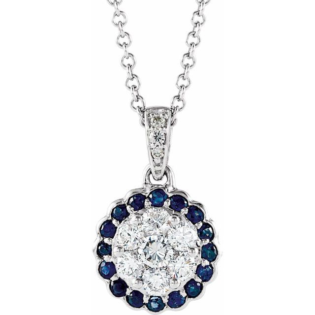 Round Natural Blue Sapphire & 1/3 CTW  Natural Diamond Necklace