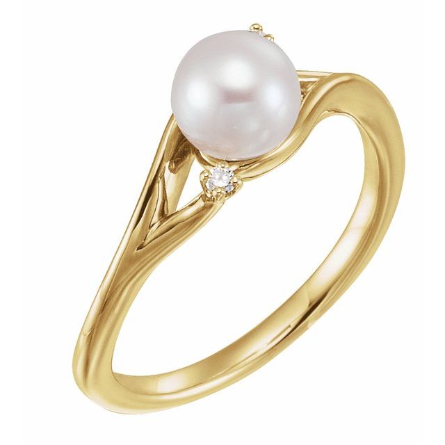 Cultured White Freshwater Pearl & .03 CTW Natural Diamond Bypass Ring