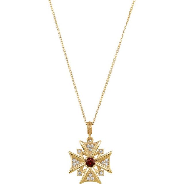 Round Natural Mozambique Garnet & .16 CTW Natural Diamond Necklace
