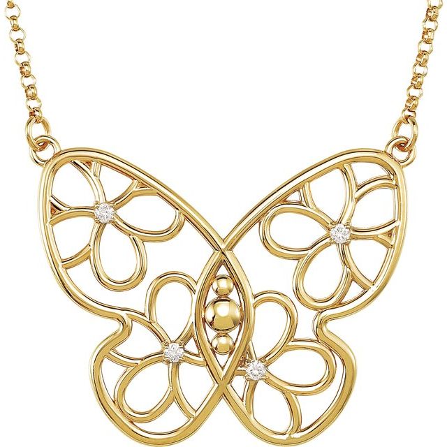 .08 CTW Natural Diamond Butterfly & Floral Necklace
