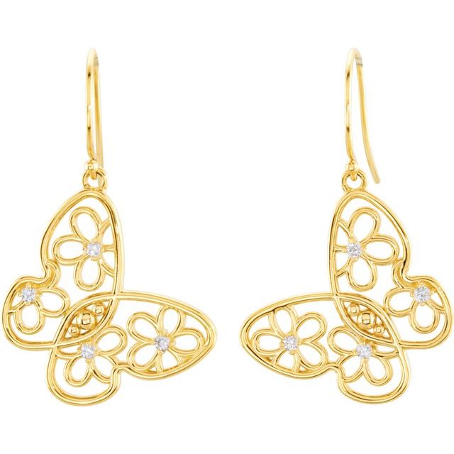 Round 1/6 Natural Daimond Floral Butterfly Earrings